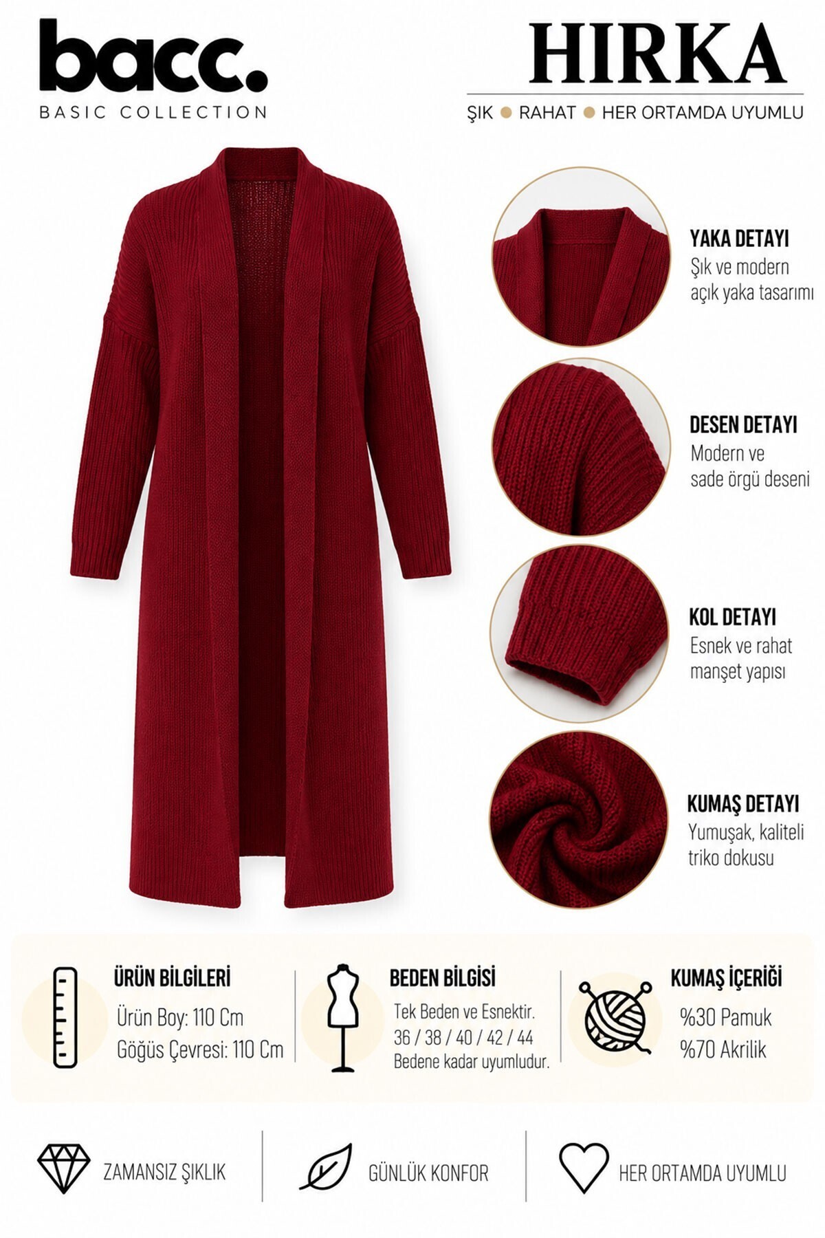 Bordo Maxi Boy Triko Hırka