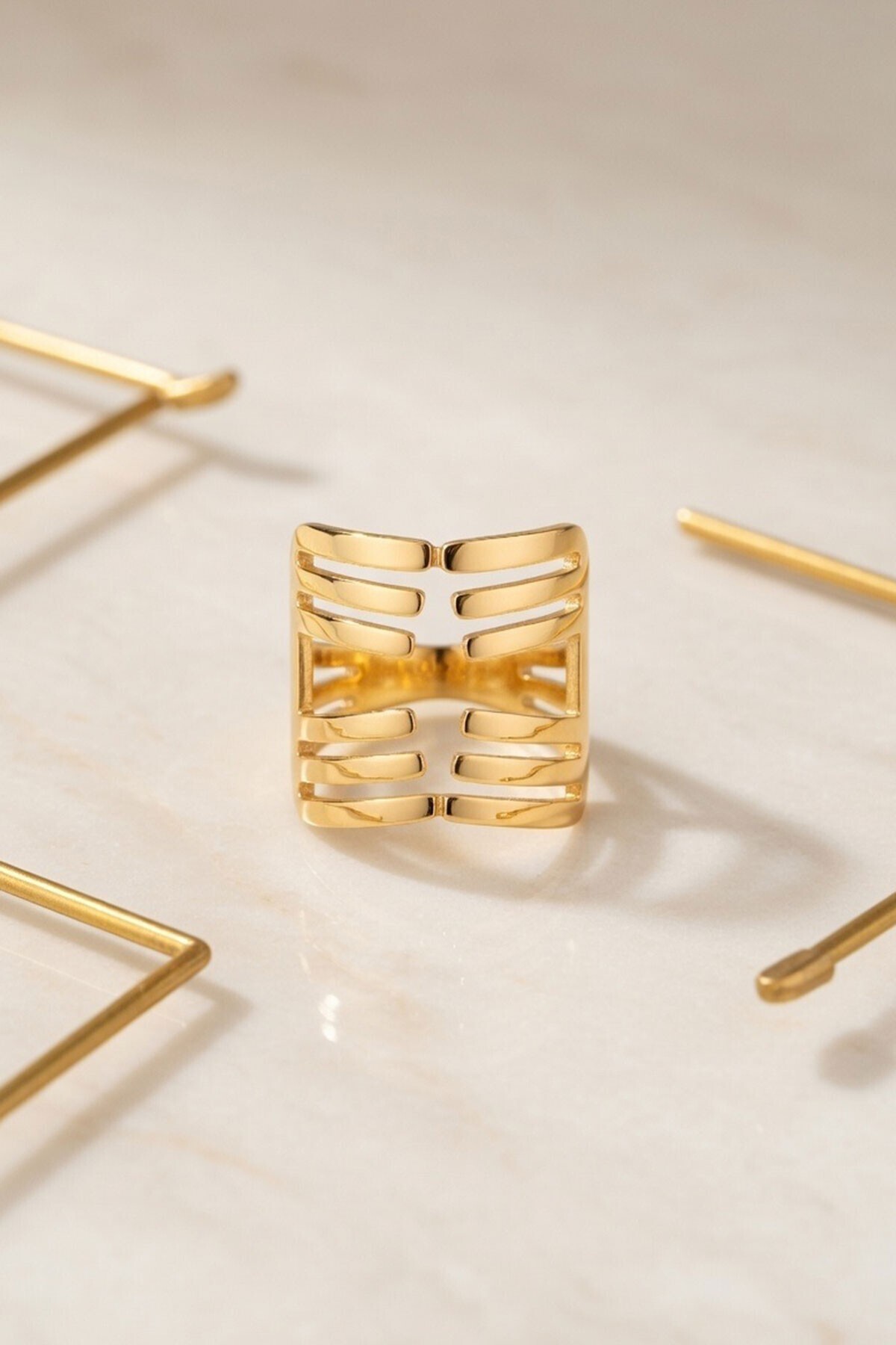 Gold Ayarlanabilir Sıralı Tasarım Yüzük