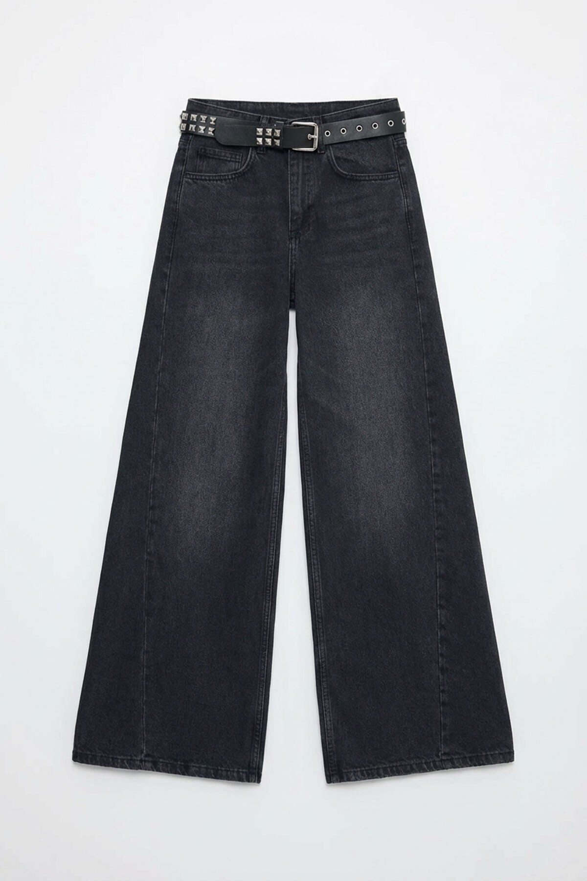 Antrasit Yüksek Bel 5 Cepli Baggy Jean