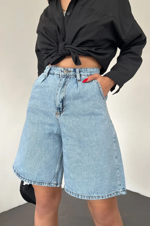 Buz Mavisi Çift Cepli Bermuda Denim Şort BCDF-233303