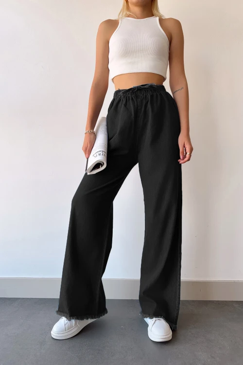 Siyah Paçası Püsküllü Palazzo Pantolon BCDF-231101