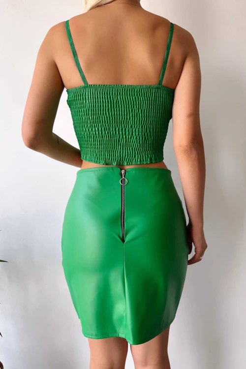 Yeşil Drapeli Deri Etek BC231013