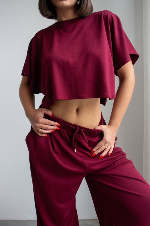 Bordo Bol Paça Rahat Kesim Modal Kumaş Alt Üst Takım