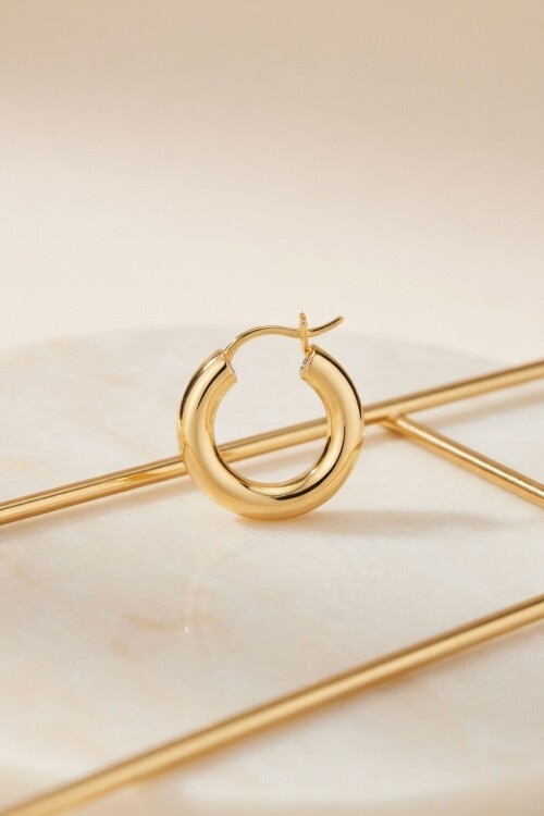 Gold Oval Kenarlı Mini Halka Küpe