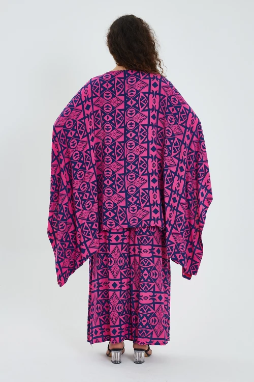 Maxi Boy Fuşya Desenli Alt Üst Kimono Pantolon Takım BCVL-24951