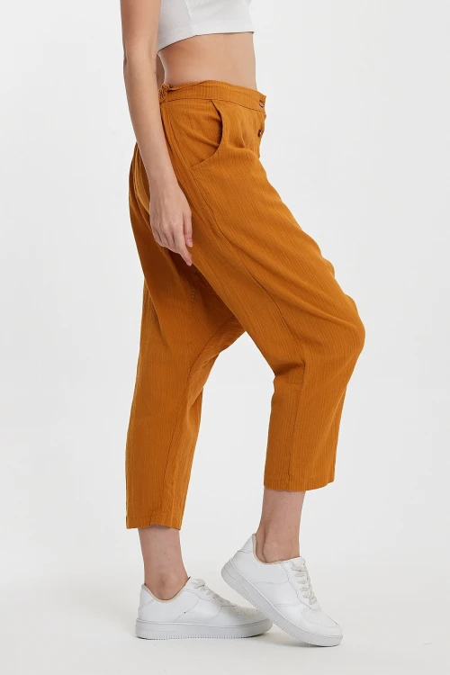 Maxi Boy Hardal Çift Cepli Düğme Detaylı Düşük Ağ Şalvar Pantolon BCVL-245326