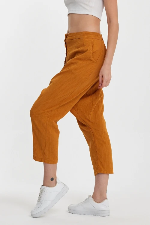 Maxi Boy Hardal Çift Cepli Düğme Detaylı Düşük Ağ Şalvar Pantolon BCVL-245326