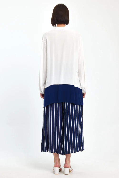 Maxi Boy Lacivert Renk Bloklu Çizgili Pantolon Ve Uzun Tunik Alt Üst Takım BCVL-241021