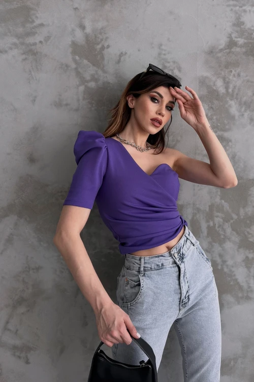 Mor Prenses Kol Tek Omuz Crep Bluz