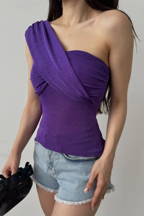 Mor Tek Omuz Buzzy Bluz BCDF-241060