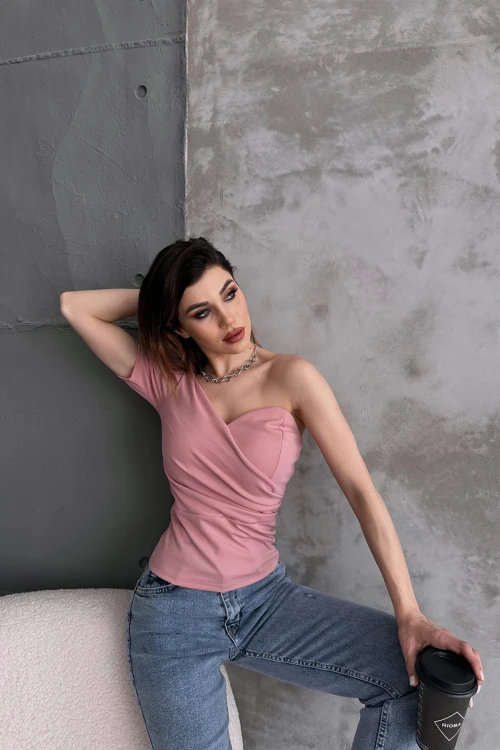 Pudra Prenses Kol Tek Omuz Crep Bluz