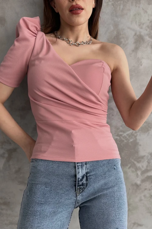 Pudra Prenses Kol Tek Omuz Crep Bluz