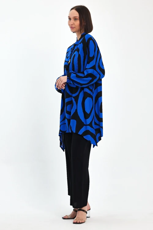 Maxi Boy Saks Geometrik Desenli Pantolon Ve Uzun Tunik Alt Üst Takım BCVL-241017