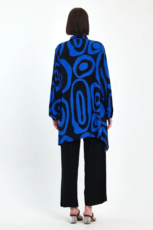 Maxi Boy Saks Geometrik Desenli Pantolon Ve Uzun Tunik Alt Üst Takım BCVL-241017