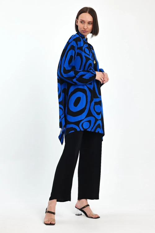 Maxi Boy Saks Geometrik Desenli Pantolon Ve Uzun Tunik Alt Üst Takım BCVL-241017