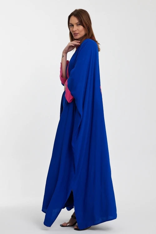 Maxi Boy Saks Hakim Yaka Nakış İşlemeli Uzun Boy Gömlek Elbise BCVL-24957