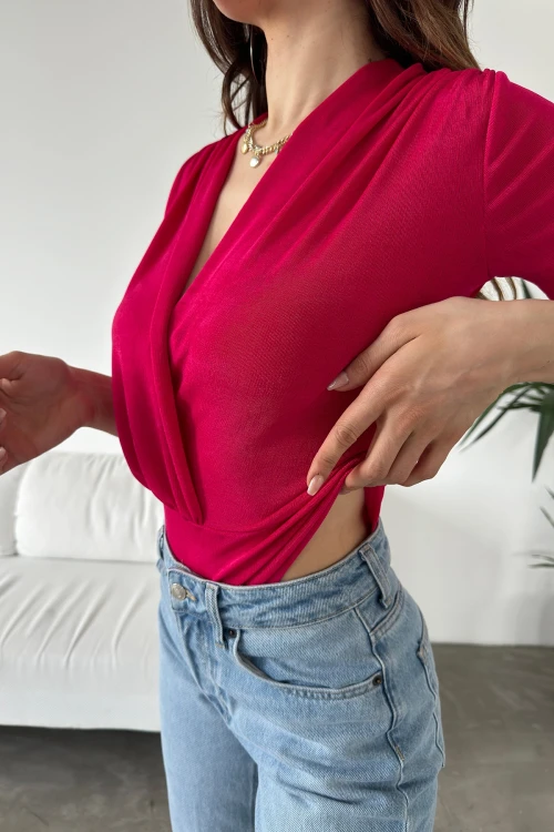 Şarap Kruvaze Yaka Bluz BCDF-241057