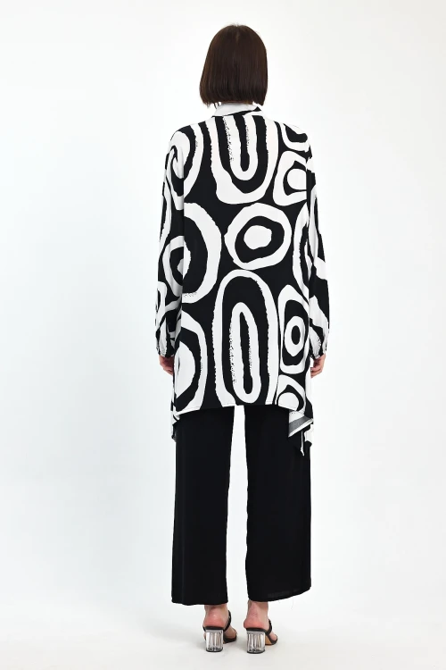 Maxi Boy Siyah Beyaz Geometrik Desenli Pantolon Ve Uzun Tunik Alt Üst Takım BCVL-241017