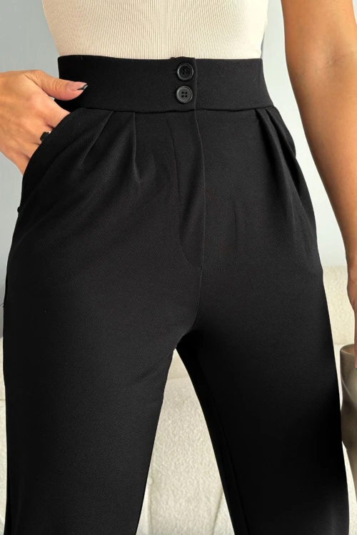 Siyah Çift Cepli Likralı Crep Havuç Pantolon BC241069