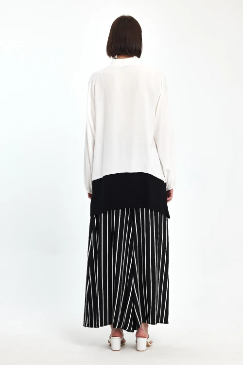 Maxi Boy Siyah Renk Bloklu Çizgili Pantolon Ve Uzun Tunik Alt Üst Takım BCVL-241021