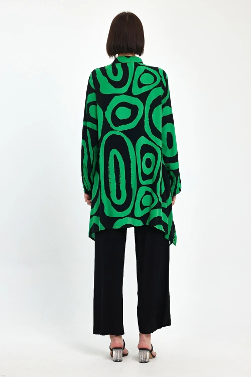 Maxi Boy Yeşil Geometrik Desenli Pantolon Ve Uzun Tunik Alt Üst Takım BCVL-241017