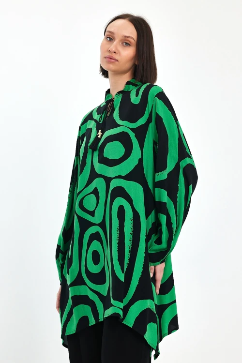 Maxi Boy Yeşil Geometrik Desenli Pantolon Ve Uzun Tunik Alt Üst Takım BCVL-241017