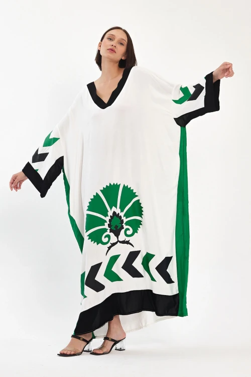 Maxi Boy Beyaz Baskılı Dokuma Viscon Elbise BCVL-251034