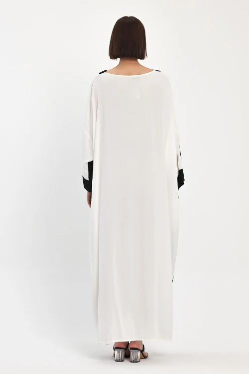 Maxi Boy Beyaz Baskılı Dokuma Viscon Elbise BCVL-251034