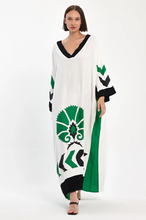 Maxi Boy Beyaz Baskılı Dokuma Viscon Elbise BCVL-251034