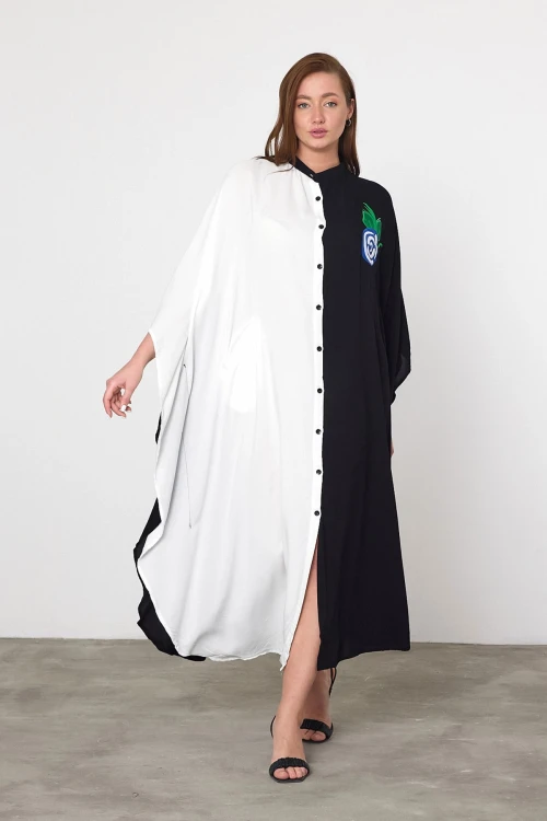 Maxi Boy Beyaz Nakış İşlemeli Dokuma Viscon Elbise BCVL-25994