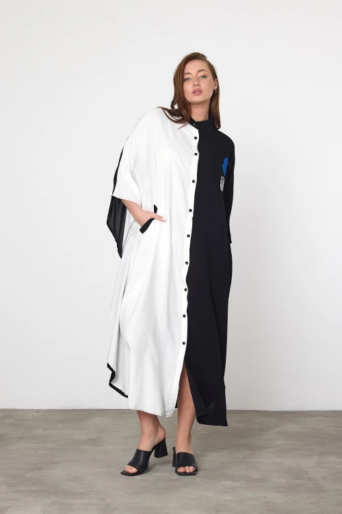 Maxi Boy Beyaz Nakış İşlemeli Dokuma Viscon Elbise BCVL-25993