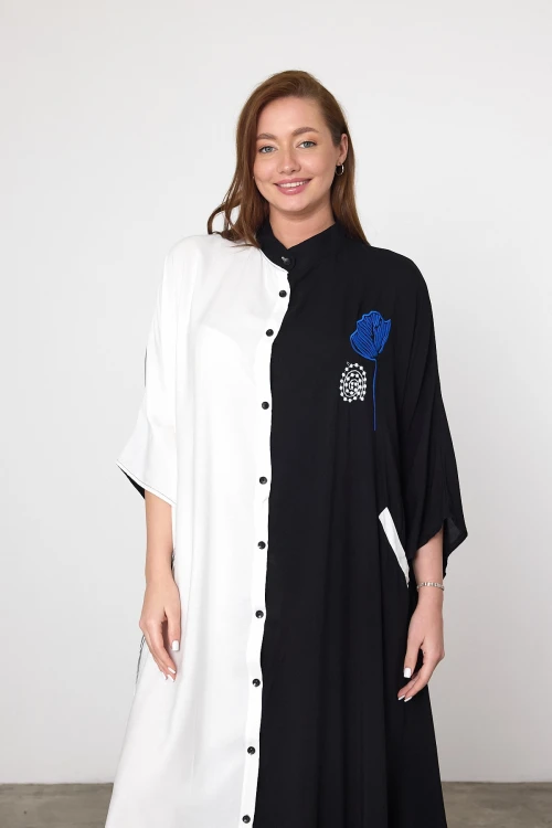 Maxi Boy Beyaz Nakış İşlemeli Dokuma Viscon Elbise BCVL-25993