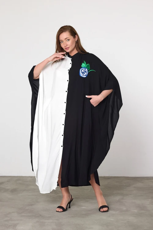 Maxi Boy Beyaz Nakış İşlemeli Dokuma Viscon Elbise BCVL-25994