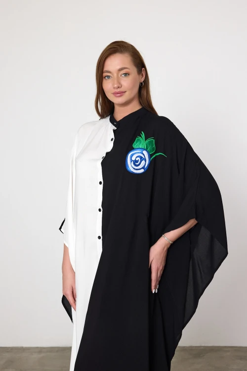 Maxi Boy Beyaz Nakış İşlemeli Dokuma Viscon Elbise BCVL-25994