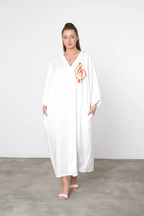Maxi Boy Beyaz Nakış İşlemeli Dokuma Viscon Elbise BCVL-25V050