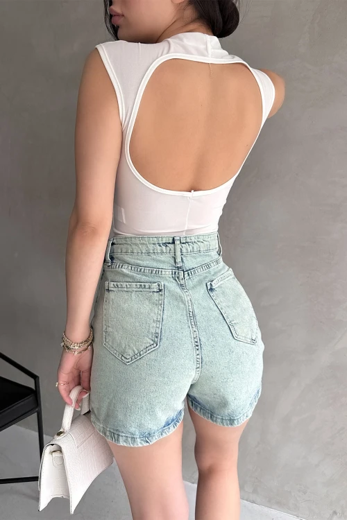 Beyaz Sırt Dekolteli Buzzy Bluz BCDF-252162