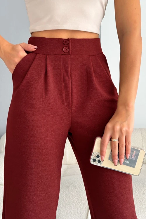 Bordo Çift Cepli Likralı Crep Havuç Pantolon BC241069