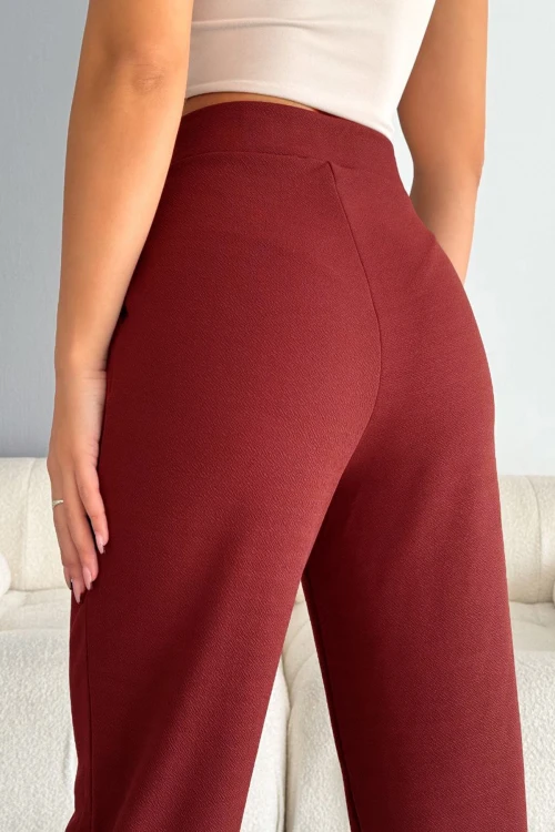 Bordo Çift Cepli Likralı Crep Havuç Pantolon BC241069