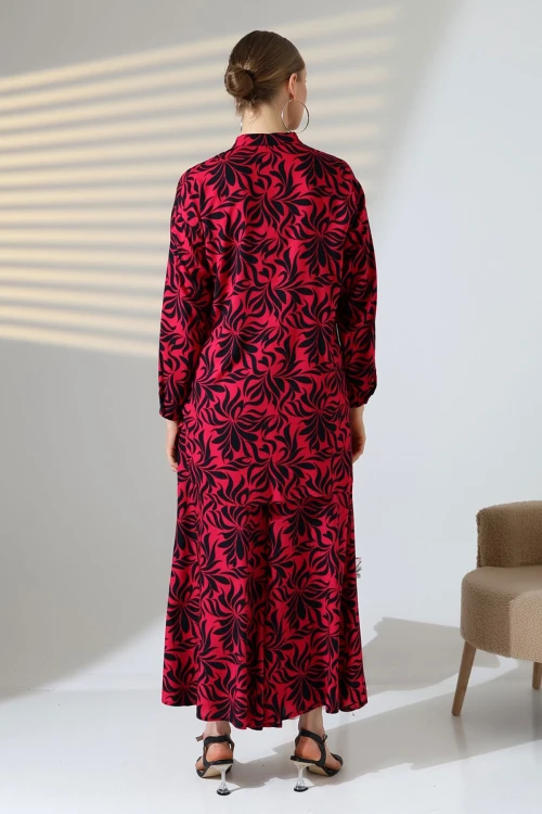 Fuşya Hakim Yaka Gömlek Ve Rahat Kesim Pantolon Dokuma Alt Üst Takım