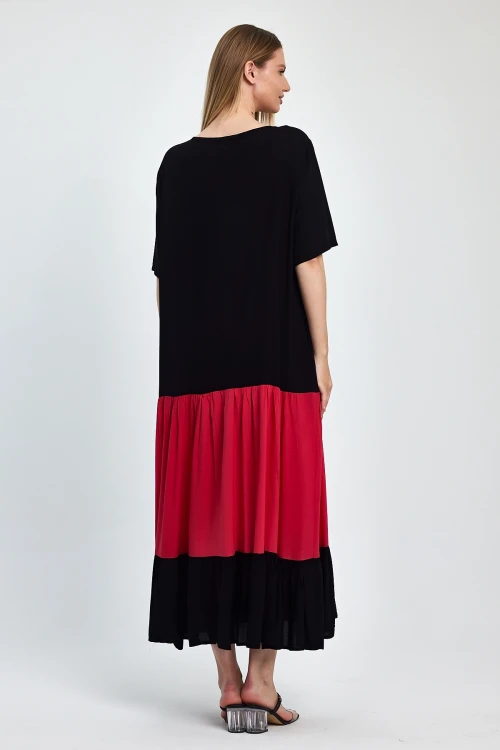 Maxi Boy Fuşya Nakış İşlemeli Dokuma Viscon Elbise BCVL-251041