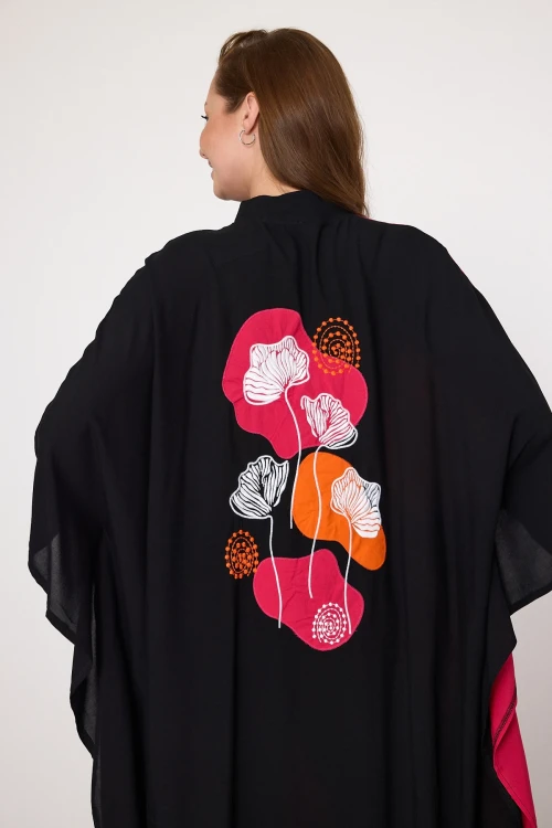 Fuşya Nakış İşlemeli Maxi Boy Dokuma Viscon Elbise