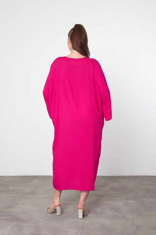 Maxi Boy Fuşya Nakış İşlemeli Dokuma Viscon Elbise BCVL-25V040