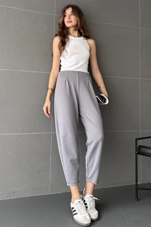 Gri Yüksek Bel Balon Pantolon BC24CH1108