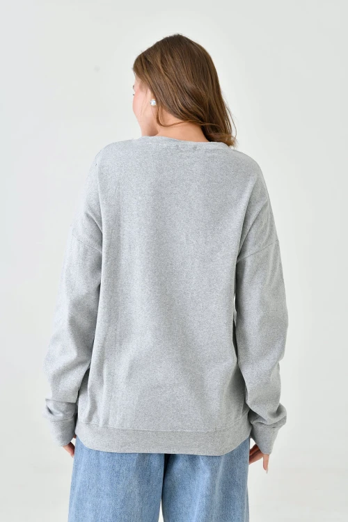 Grimelanj Bisiklet Yaka Baskılı 2 İplik Sweatshirt BC24YG1084-2