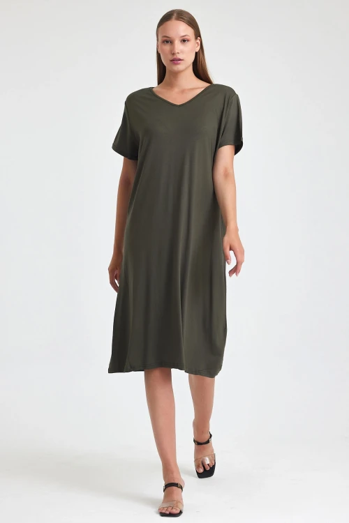 Maxi Boy Haki Örme Viscon Elbise BCVL-25C2