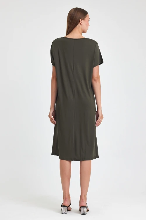 Maxi Boy Haki Örme Viscon Elbise BCVL-25C2