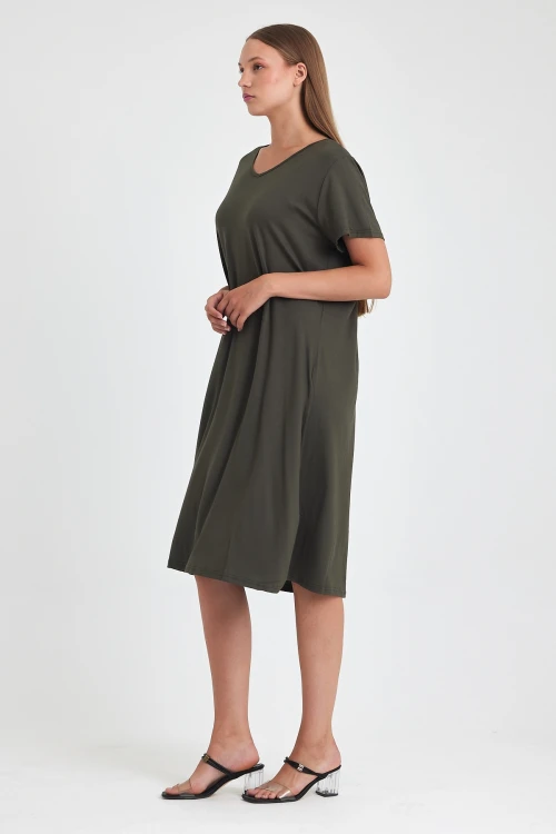 Maxi Boy Haki Örme Viscon Elbise BCVL-25C2