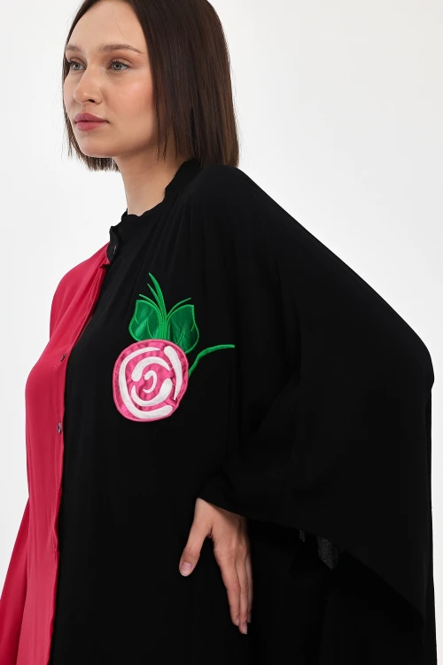 Maxi Boy Kırmızı Nakış İşlemeli Dokuma Viscon Elbise BCVL-25993-1