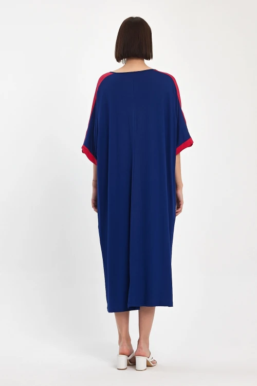 Lacivert Baskılı Maxi Boy Dokuma Viscon Elbise