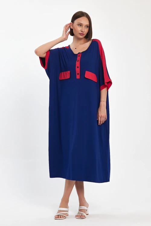 Lacivert Baskılı Maxi Boy Dokuma Viscon Elbise